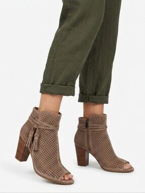 Women’s Taupe Perforated Peep-Toe Ankle Booties